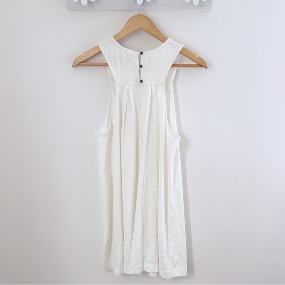 Free People Beach White Sleeveless Cotton Tunic Dress Pleated A-Line Summer Tank - Picture 8 of 9